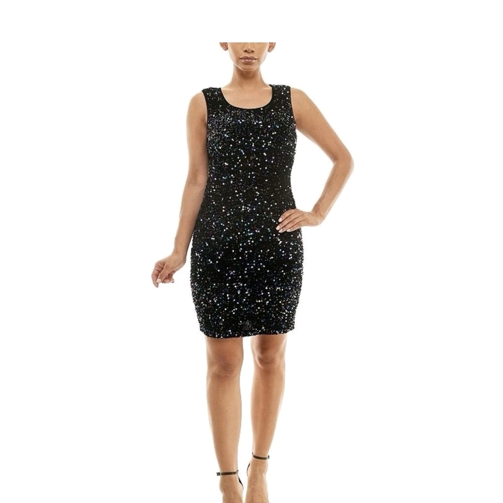 Nina Leonard Black Sequin Dress